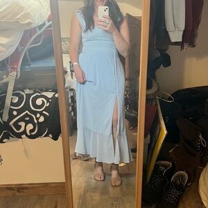 Show Me Your Mumu Claire Midi Dress Steel Blue Large Wedding Guest Party